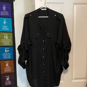 Calvin Klein Black Blouse with Gold Accents